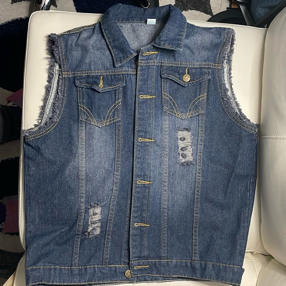 Destroyed Blue Jean Vest